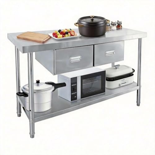 Stainless Steel Table with 2 Drawers, 48" x 24" Prep Table for Commercial Kitch…