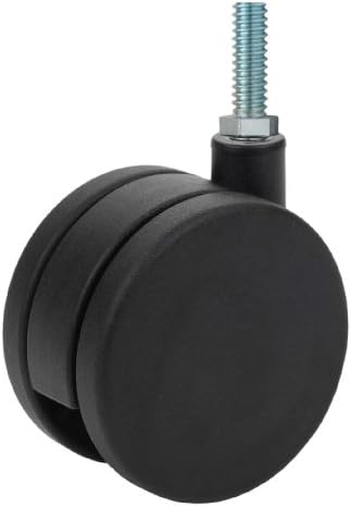 Twin Wheel Caster Solutions TWUN-75N-M23-BK 3" Diameter Nylon Wheel Unhooded Non-Brake Caster, 8 mm Diameter x 25 mm Length Threaded Stem, 132 lb Capacity Range
