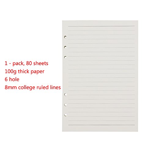 6-Ring A5 Binder/Planner Refill Paper, 6 Hole,8 1/4 x 5 5/8 Inches Refillable White Paper for Loose Leaf Binder Notebook Diary Traveler Journal Inserts, 80 Sheets/160 Pages,Lined - Thumbnail 2