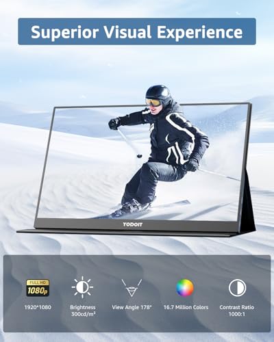 Yodoit Portable Monitor 15.6", FHD 1080P Screen IPS 1920×1080 100% SRGB Display with Type C USB Port and Speakers with Smart Cover, Compatible with PC, Laptop, MacBook, Xbox