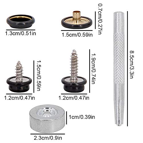 Snap Fasteners Kit, 120 Pcs Stainless Steel Marine Screws Snaps Button Setting Machine, Heavy Duty Replacement Snap Buttons, Snap Fastener Setter Tool Repair Kit for Leather, Boat Canvas Cover, Cloth