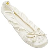 On Your Feet Women's Embroidered Pearl Satin Ballerina Slippers