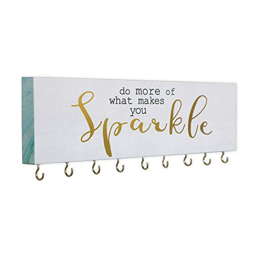 SANY DAYO HOME Jewelry Organizer Wall Mounted Modern Wooden Holder with 9 Metal Hooks for Necklaces, Rings, Earrings,Bracelets and Watches, Design for Women and Girls - Sparkle