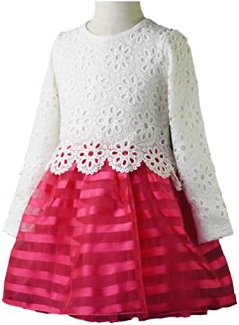 BOGIWELL Kids Girls Long Sleeve Crochet Pageant Party Dress Princess Christmas Dress