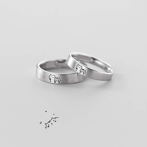 Lovely Cat His Hers Couple Rings S925 Sterling Silver Adjustable