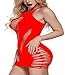 Vorifun Womens Babydoll Hollow Fishnet Lingerie Hot Mini Dress Tube Chemise Bodysuit (Red)
