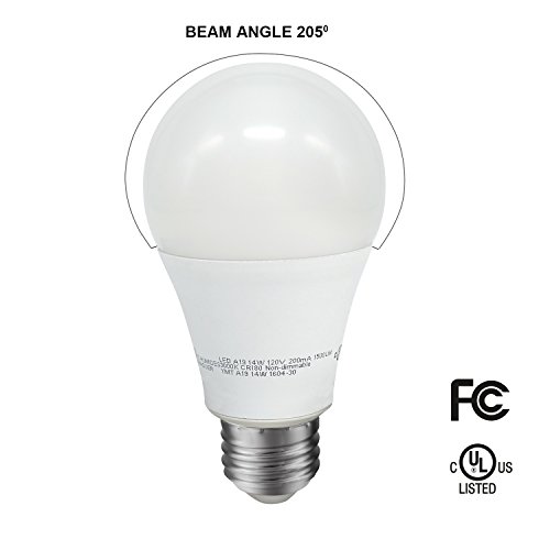JULLISON A19 LED Light Bulb, 14W, 1500 Lumens, 100W Equivalent, 3000K Warm White, CRI80+, Non-dimmable, E26 Base, UL-Listed(4-Pack)