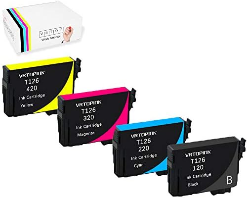 VRTOPINK Remanufactured Ink Cartridge Replacement for Epson 126 (Black Cyan Magenta Yellow, 4-Pack) High Yield T126 Ink for Epson Stylus NX330 NX430 WF-3520 WF-3530 WF-3540 WF-7010 (BCMY)