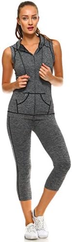 Missfit Junior’s Active Performance Yoga Capris &amp; Sleeveless Hoodie Jacket Tracksuit (S-M, Black)