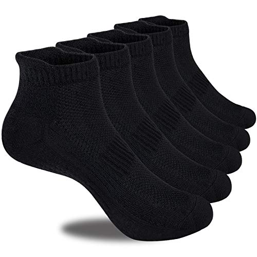 Gozlu-Calcetines-Tobilleros-Hombre-5-Pares-Calcetines-Antiampollas-Deporte-Ventilacion-Transpirable-Soporte-Del-Arco-Algodon-para-RunningTrekking-Camping-Senderismo-Negro-Talla-41-46