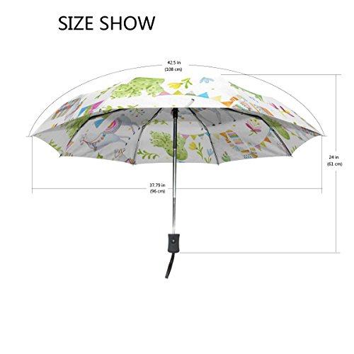 Naanle Alpaca Llama Cactus Flag Mountain Leaves Auto Open Close Foldable Umbrella