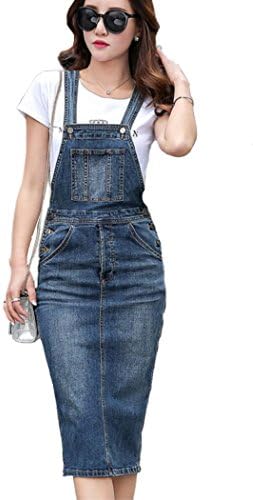 Sherri Women's 2 Pieces Elegant Shoulder Straps Denim Overall Dress + Tee