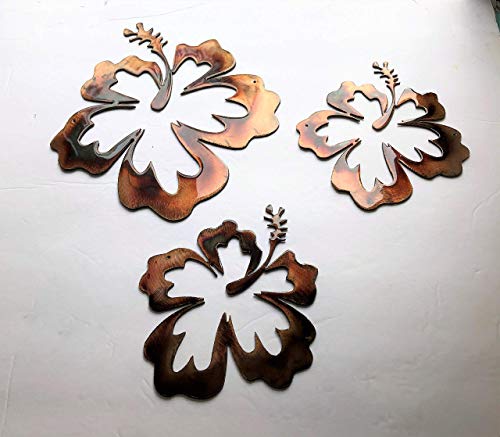 Hawaiian Hibiscus Flower Trio Metal Wall Art Accents