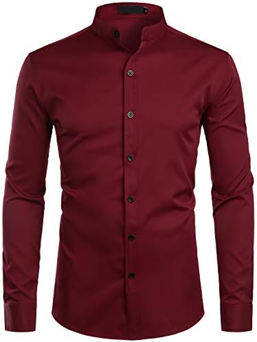 ZEROYAA Mens Hipster Solid Slim Fit Long Sleeve Mandarin Collar Dress Shirts,  Zlcl08-burgundy, XL price in Saudi Arabia | Amazon Saudi Arabia | kanbkam