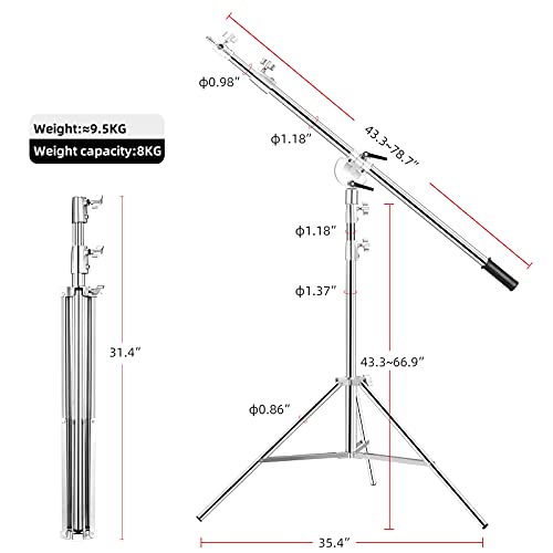 Soonpho Heavy Duty Light Stand with Boom Arm & Hammer, Max.12.2ft/3.7m