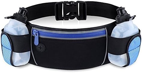 XIUCOO Running Belt with 2 BPA Free Water Bottles Hydration Belt Best for Runners Elastic &amp; Waterproof Neoprene Waist Pouch for Men and Women &amp; Kids Adjustable Fanny Pack For Hiking