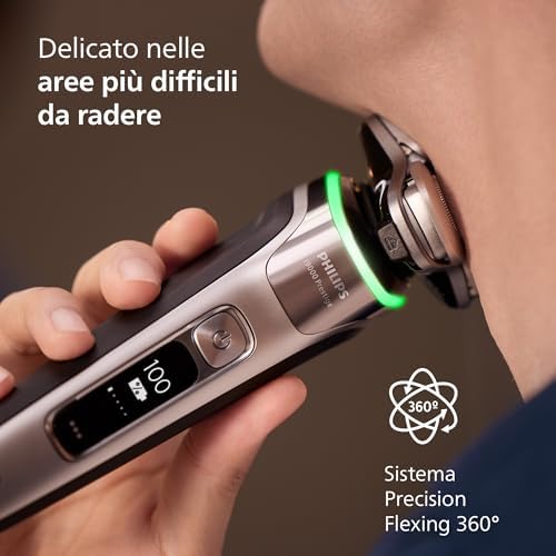 Shaver i9000 Prestige, rasoio elettrico Wet & Dry, tecnologia Skin IQ, triplo sistema di sollevamento e taglio, doppie lame di precisione in acciaio 360º, pod di pulizia rapida, XP9202/30