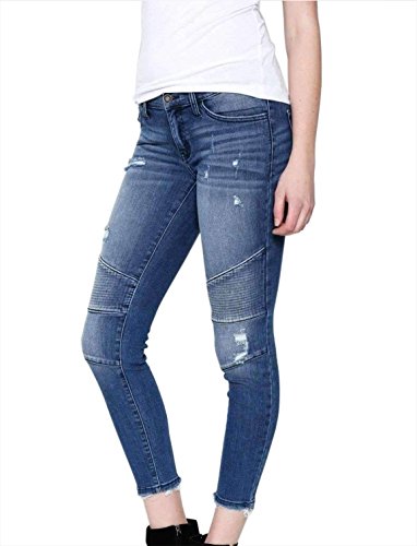7 Encounter Kancan Women's Distressed Motto Denim Ankle Skinny Medium Wash KC8201D Size 5