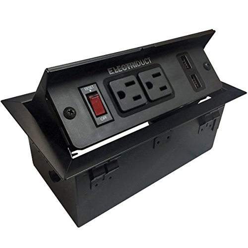 Hidden Pop Up Power Center - 2 AC Outlets & 2 USB Charging Ports 2.4 Amp (Black)