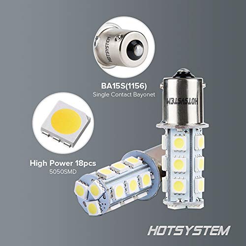 HOTSYSTEM 1156 1141 LED Light Bulbs DC12V 7506 P21W BA15S 18-5050SMD Car RV SUV Camper Trailer Trunk Interior Reversing Backup Tail Turn Signal Corner Parking Side Marker Lights(Pack of 10,White)