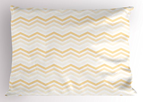 Lunarable Chevron Pillow Sham, Classical Tribal Motifs Arrangement Geometrical Ombre Zigzag Arrows, Decorative Standard Queen Size Printed Pillowcase, 30 X 20 inches, Pale Yellow and White