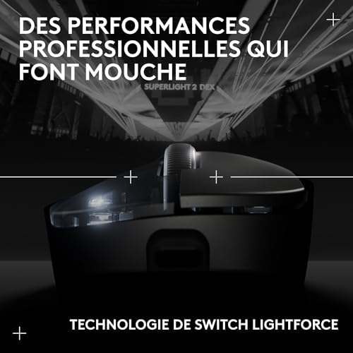 PRO X SUPERLIGHT 2 DEX, souris de gaming sans fil, 60g souris Pro-Grade pour droitier, 5 boutons programmables, recharge USB-C, 44K DPI, taux d’interrogation jusqu’à 8 kHz, PC/Mac - Noir