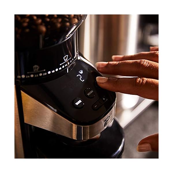 Tchibo elektrische Kaffeemühle, eingebaute Waage, Edelstahlmahlwerk, Kegelmahlwerk 26 Mahlgradeinstellungen, Schwarz… – Bild 7