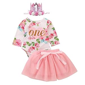 IDOPIP Baby meisjes eerste 1e verjaardag taart Smash Outfits Romper Vest + tuturok + strik hoofdband pailletten prinses…