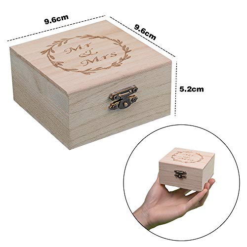 senover Wooden Mr Mrs Wedding Ring Box Wedding Ring Bearer Box Ring Bearer Pillow Shabby Chic Ring Box for Engagement Anniversary Valentine's Day Decorative Jewelry Box Favor Gift - Thumbnail 2