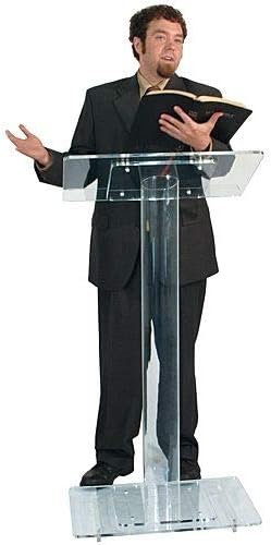 Kingdom Elegant Single Cylindrical Column Design Lightweight Acrylic Lectern Made of 0.39" Acrylic Material Perfect for Your Church, Conference Room for Church, Education, School and Meetings - Clear