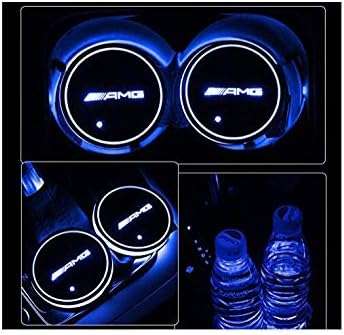 ephvan LED Car Logo Cup Holder Pad 7 Colors Changing USB Charging Mat LED Cup Mat Car Atmosphere Lamp Decoration Lights 2PCS (for amg)