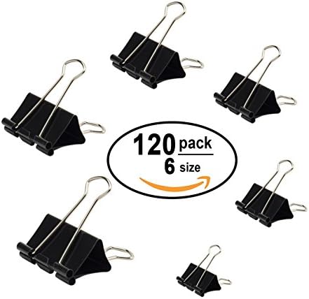 ADIDA [120 Pack] Binder Clips - Paper Clamp - Black and Silver Steel Assorted Sizes by