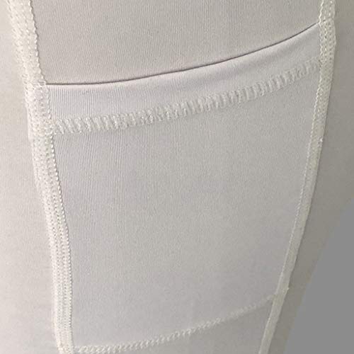 TIFENNY Women's High Waist Yoga Pants with Pockets Solid Color Soft Tummy Workout Running Sports Shorts Pants White