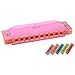 Diatonic Harmonica 10 Hole – Blues Harp with Case, Polishing cloth, Instruction, Key of C (Pink)