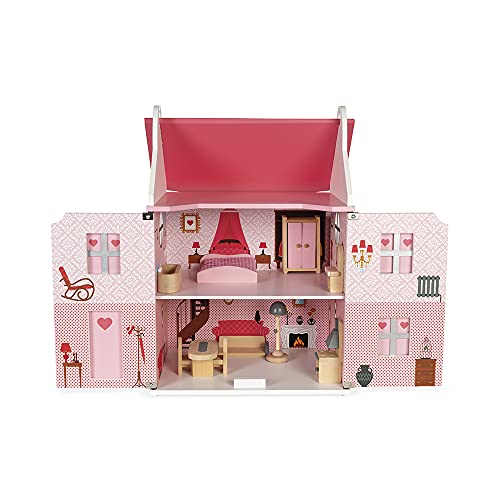 Janod Mademoiselle Doll's House 3Level Classic Wooden Dollhouse with