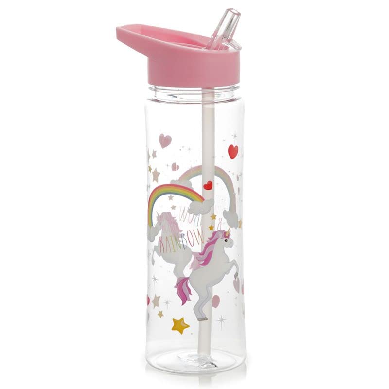"Generic" Reusable 550ml PVC Water Bottle with Flip Straw BPA Free - Enchanted Rainbows Unicorn
