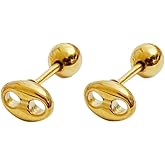 Oakky Women's Stainless Steel Minimalist Polished Finish Coffee Bean Stud Earrings