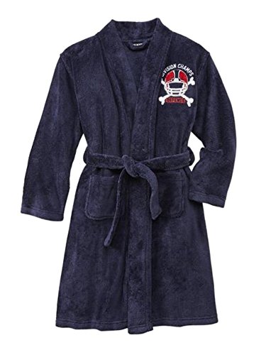 Joe Boxer Boys Navy Blue Plush Football Themed Fleece Bath Robe House Coat XS