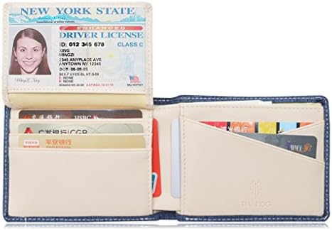 Mens RFID Leather Retro Trifold Card Holder Wallet With ID Window Cash Slot Blue