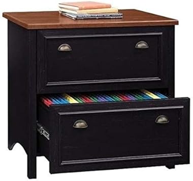 Amazon Com Bowery Hill 2 Drawer Lateral Wood File Cabinet In Distressed Black And Cherry Full Extension Drawers Office Products
