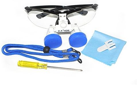 Xaer Dentist Dental Head Strap Surgical Medical Binocular Loupes 2.5X 420mm with Large Field of View Optical Glass Loupe Black (Without Kit Headlight, Black)