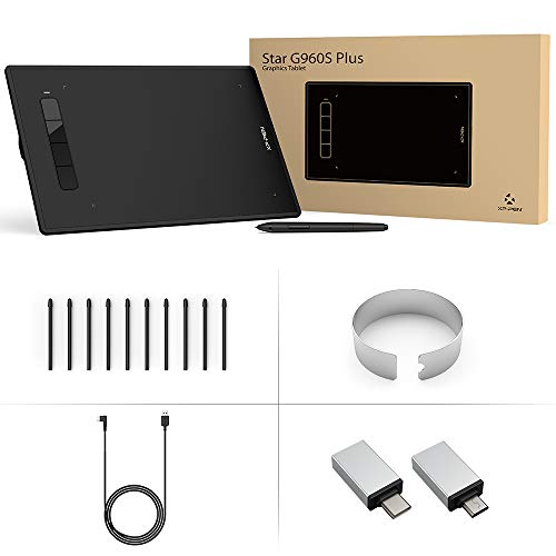 XP-PEN G960S Plus Graphic Tablet 9 x 6 Inch Stylus Pen 8192 Levels with Digital Eraser and 60 Degree Tilt Compatible with Windows Mac Android