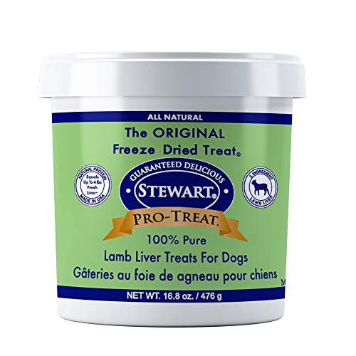 Stewart Pro-Treat, Freeze Dried Lamb Liver Dog Treats, Single Ingredient, Grain Free, USA Made, 16.8 oz. Resealable Tub