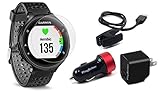 Garmin Forerunner 235 (Black/Gray) GPS Running Watch Bundle | with HD Screen Protector Film (x4) & PlayBetter USB Car/Wall Adapters | On-Wrist Heart Rate | Elevate Heart Rate Technology | VO2 Max