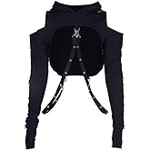 TOMETO STAR Women Gothic Punk Hoodies Bandage Crop Tops Long Sleeve Pullover Sweatshirt for Rave Festivals Streetwear