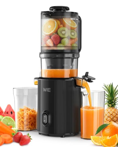 WIE Extractor de Zumos y Verduras 135 mm Boca Ancha, Slow Juicer 300W Prensado en Frío, Capacidad 2,2 L, Licuadora Prensado en Frío para Frutas y Verduras Enteras, Fácil Montaje y Limpieza, Sin BPA