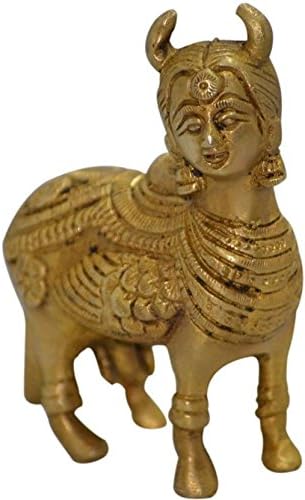 Greenlight Creations Animal Ornaments Statue Kamdhenu Cow Brass adornment Home Decor Statue showpieces collectible