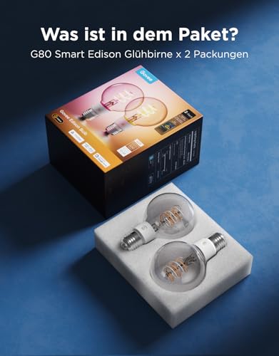 Govee 2 x Smart Edison Light Bulb E27 RGBWW Vintage LED Lamp G80 | Compatible with Google Assistant, Matter, Dimmable with COB Light Bar, 16 Million DIY Colours, for Restaurant and Living Room