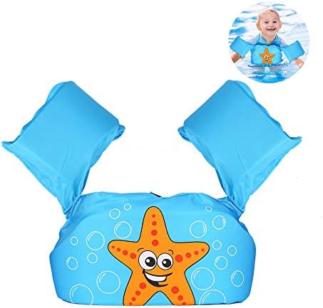 Pomisty Swimming Float Vest for Kids, Swim Training Jacket Inflatable Arm Bands Kids for 2-6 Year 0ld, 15-30kg, Arm Floats for Girls and Boys … (Blue)