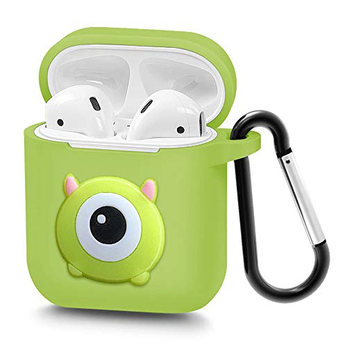 Airpods Case Wireless Headphone Keychain Accessories Protective Silicone Cover and Skin with Carabiner for Apple Airpods Charging Case (Green Monster)